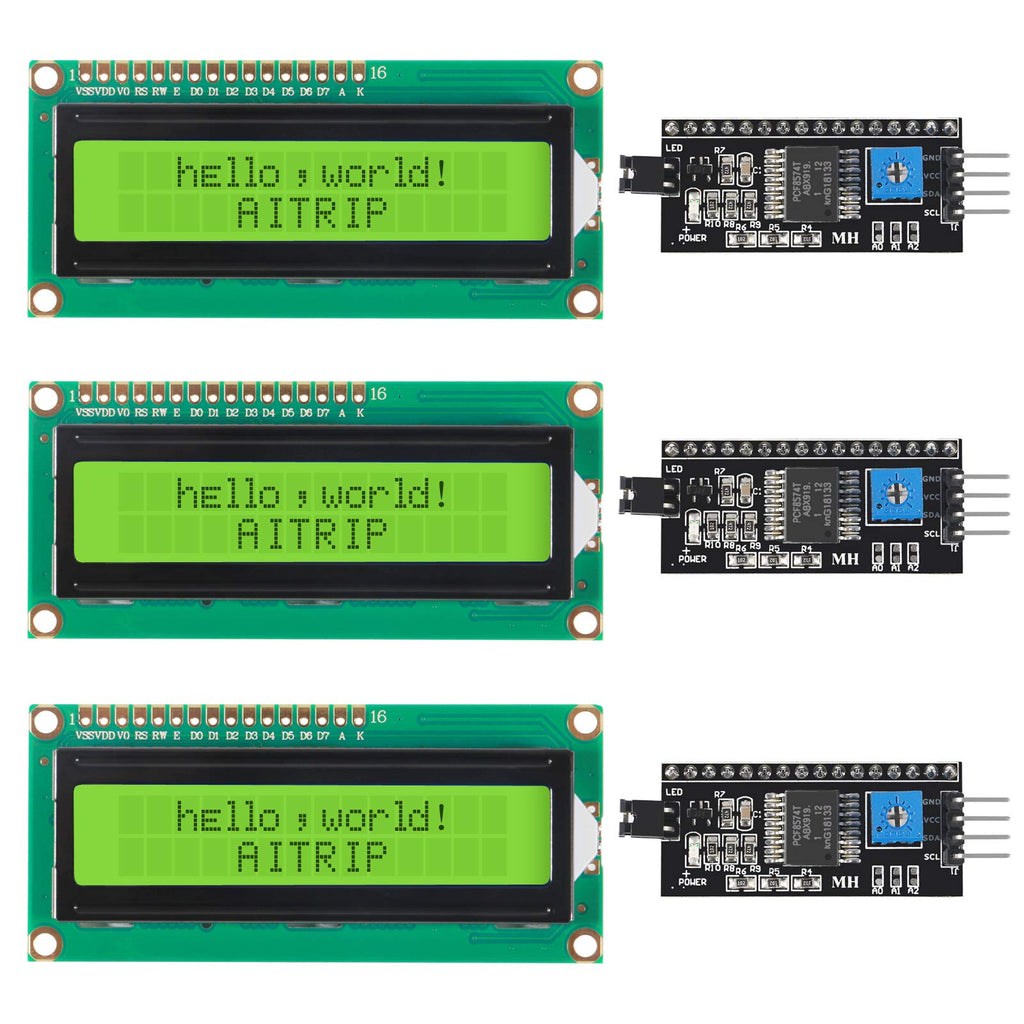  [AUSTRALIA] - AITRIP 3 Set IIC/I2C/TWI LCD 1602 16x2 Serial Interface Adapter Module Green Backlight for Arduino UNO R3 MEGA2560 (Green)