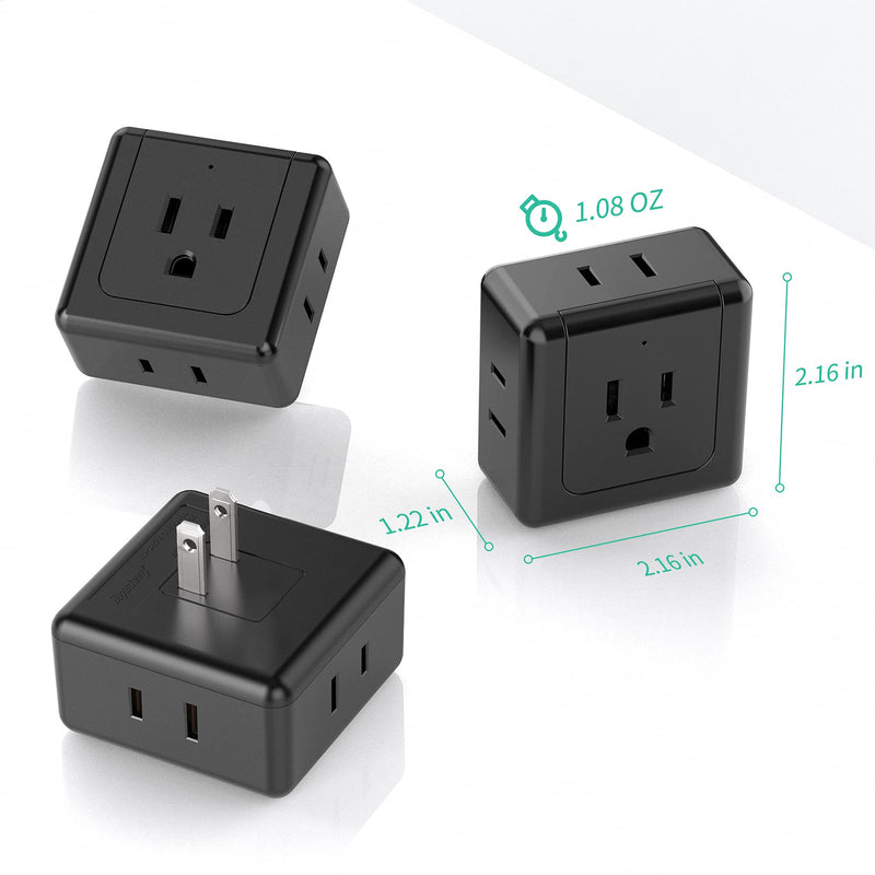  [AUSTRALIA] - 【2 Pack】2 prong to 3 prong outlet adapter,5 Way Wall Outlet Extender Wall Outlet Splitter,Japan Travel Power Splitter for USA to Japanese,Wall Plug Extender Outlet Adapter Plug Dorm Black 2-Prong Black-2 Pack