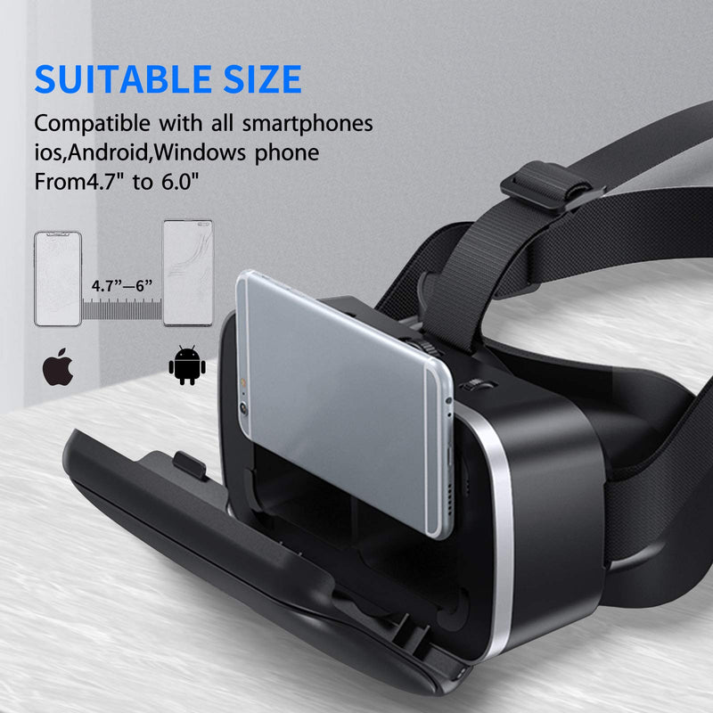  [AUSTRALIA] - DLseego VR Headset Compatible with iPhone & Android Phone, Remote Controller 3D Glasses Goggles HD Virtual Reality Headset Comfortable Adjustable Distance for Phones 4.7-6.53inch --Black Black