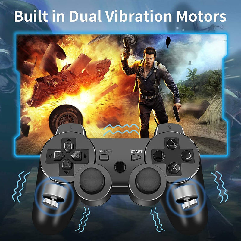  [AUSTRALIA] - PS-3 Wireless Controller 2 Pack PS-3 Gamepad PS-3 Remote Wireless PS-3 Controller Double Shock Compatible with Playstation 3 with Charging Cable (Black+Black) Black+Black