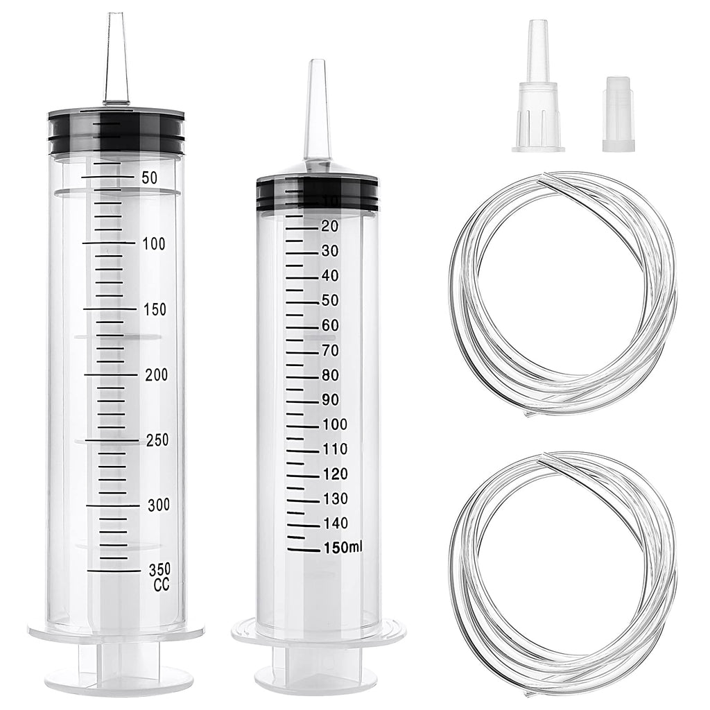  [AUSTRALIA] - Pack of 2 plastic syringes 150 ml + 350 ml syringe with hose, large syringe, dosing syringe, oil syringe, plastic syringe for liquid transfer, syringes for experiments