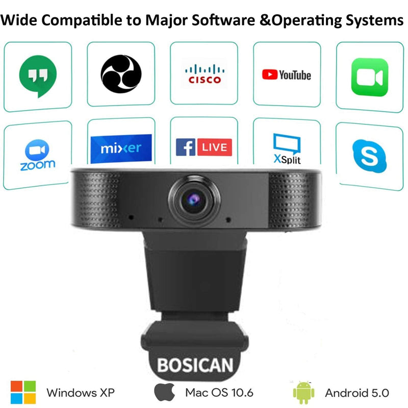  [AUSTRALIA] - BOSICAN 1080P HD Webcam with Microphone, Desktop Laptop Computer USB 2.0 Web Camera, Plug and Play, for Video Streaming, Online Classes, Conference, Gaming (Black) Black
