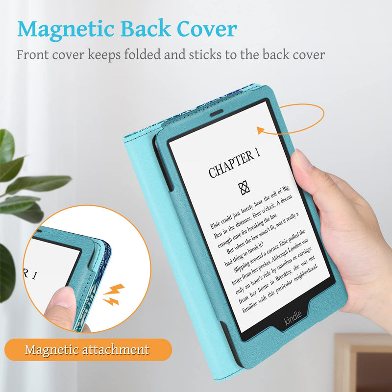  [AUSTRALIA] - Fintie Stand Case for 6.8" Kindle Paperwhite (11th Generation-2021) and Kindle Paperwhite Signature Edition - Premium PU Leather Sleeve Cover with Card Slot and Hand Strap, Emerald Illusions Z-Emerald Illusions