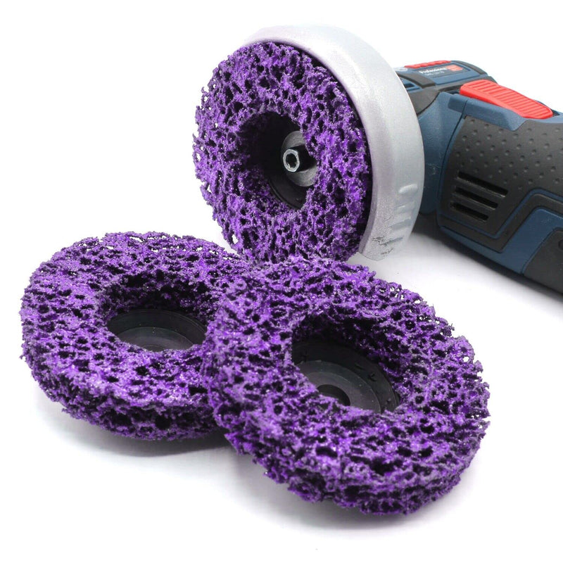  [AUSTRALIA] - 3x CSD grinding disc fleece blue purple black cleaning disc coarse diameter 76 x 10 mm cleaning fleece nylon for INOX rust metal steel battery angle grinder GWS, PWSA, Bosch, BTI, Parkside (purple)