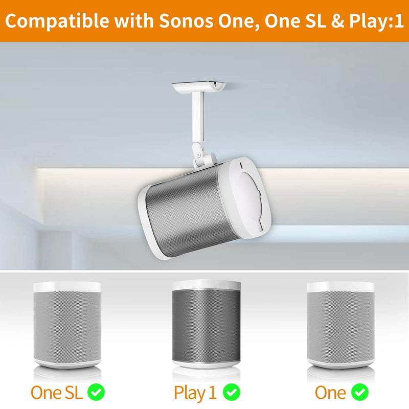 [AUSTRALIA] - Ceiling Mount and Wall Mount Bracket for Sonos One, One SL, Play 1 Speaker Tilt & Swivel Adjustment Compatible with One SL, One, Play:1 Mounting Brackets, White