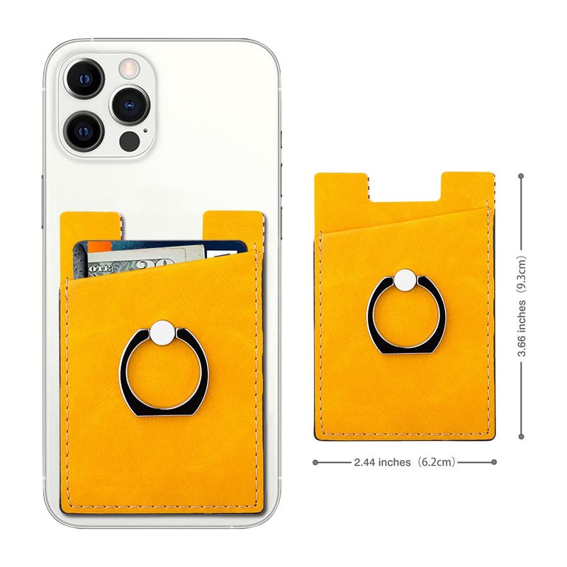  [AUSTRALIA] - Phone Card Holder with Phone Ring, Ring Wallets Combine a Finger Grip, Phone Ring Stand & Credit Card Sleeve into Thin Phone Wallets Stick On Universal to Any Cell Phone - Bright Yellow