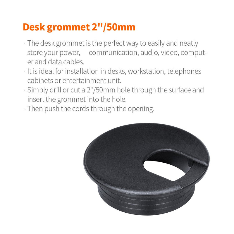  [AUSTRALIA] - Desk Grommet 2 Inch, Plastic Desk Cord Cable Hole Cover Grommet - 10 Packs, Black