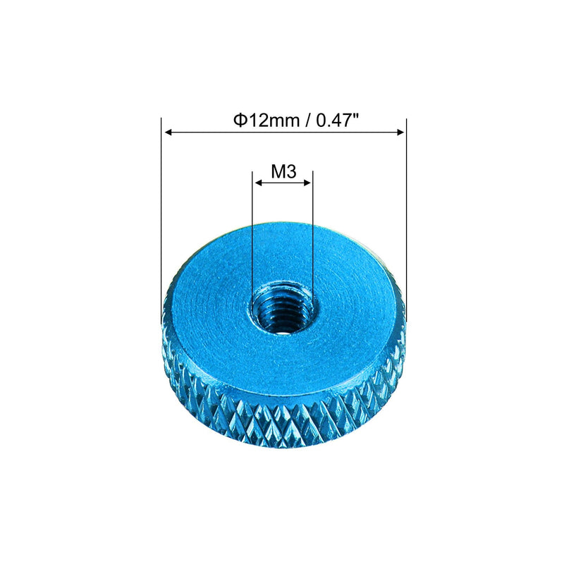  [AUSTRALIA] - uxcell Flat Knurled Nut - M3 x 12mm x 4mm Thumb Nuts Lock Adjusting Nuts Aluminum Alloy Blue 5Pcs