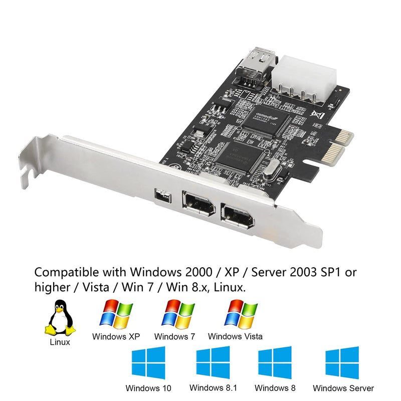  [AUSTRALIA] - CERRXIAN PCIe Firewire Card, PCI-E X1 to IEEE 1394 3X 6Pin & 1x 4Pin with Low Profile Bracket for Video,Photo