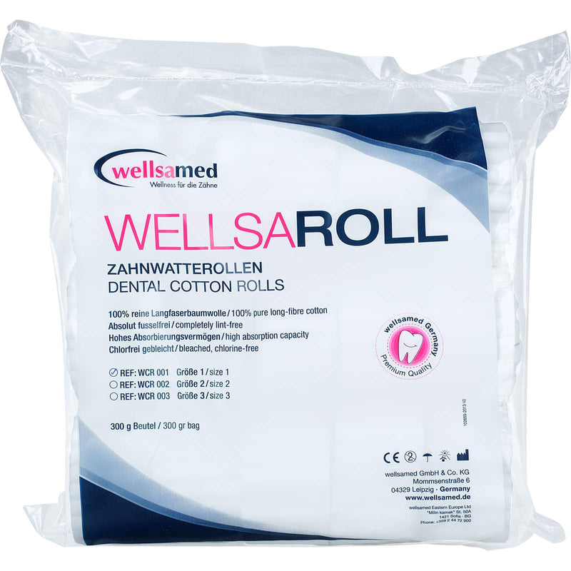  [AUSTRALIA] - wellsamed wellsaroll dental cotton rolls size 1 (~ 8 mm), 300g dental cotton rolls, bandage cotton made of 100% cotton, cotton rolls bright white