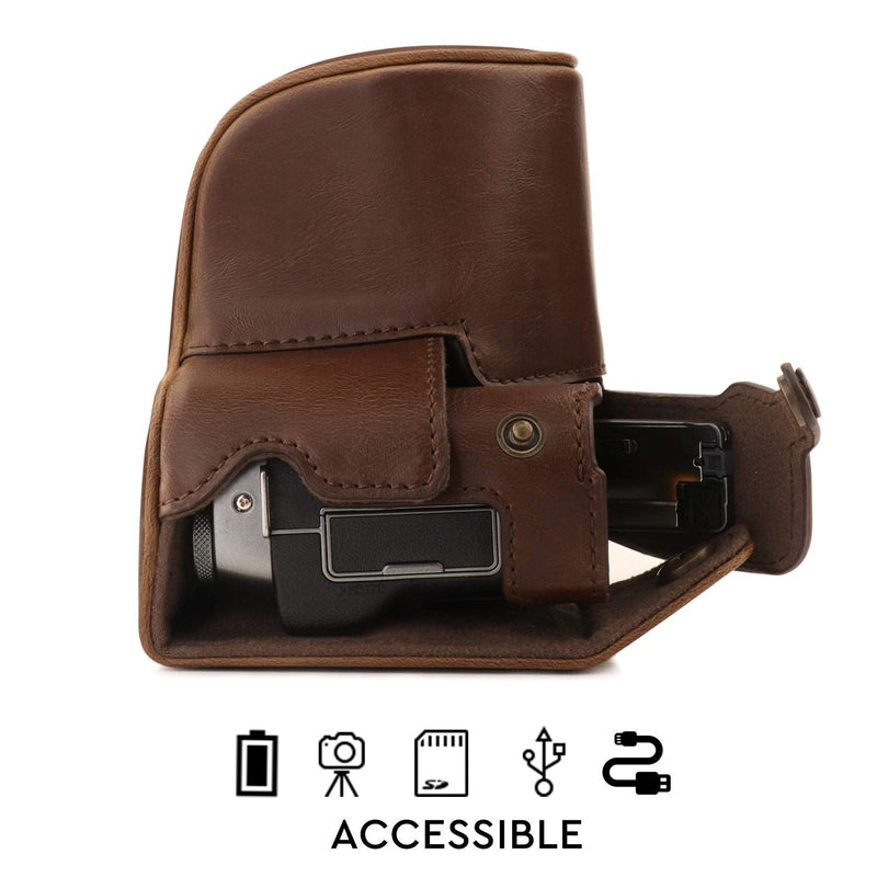  [AUSTRALIA] - MegaGear Ever Ready Leather Camera Case Compatible with Fujifilm X-A7 Dark Brown