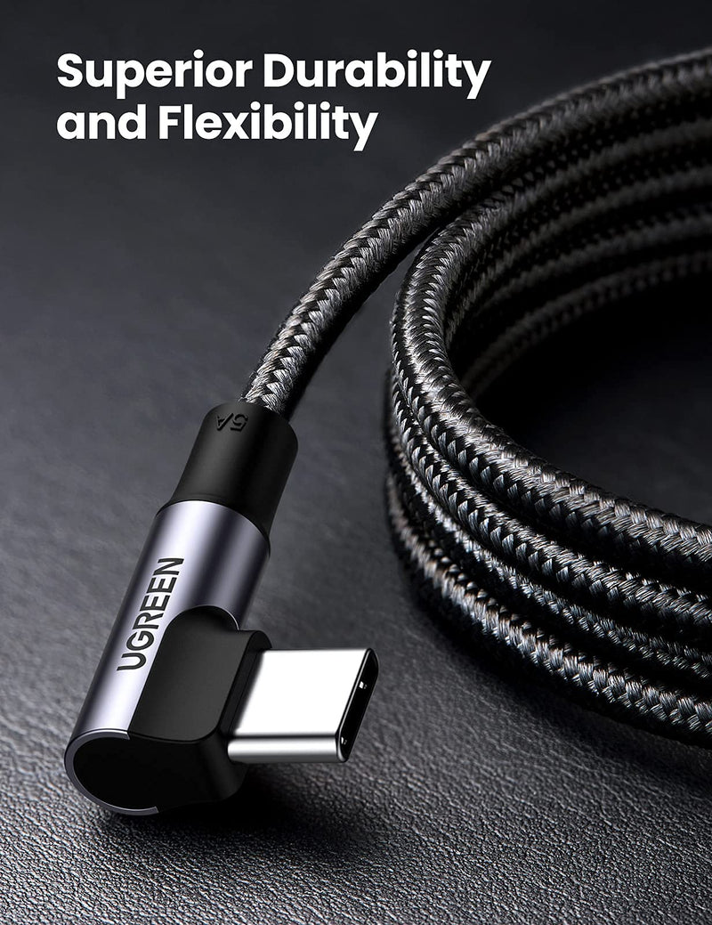  [AUSTRALIA] - UGREEN 100W USB C to USB C Cable 6FT - Right Angle USB C Fast Charging Cable 5A, Nylon Braided Compatible for MacBook Pro Air iPad Pro 2020 Chromebook Galaxy S21 S20 Note 20 Dell XPS Pixel LG 6 Feet
