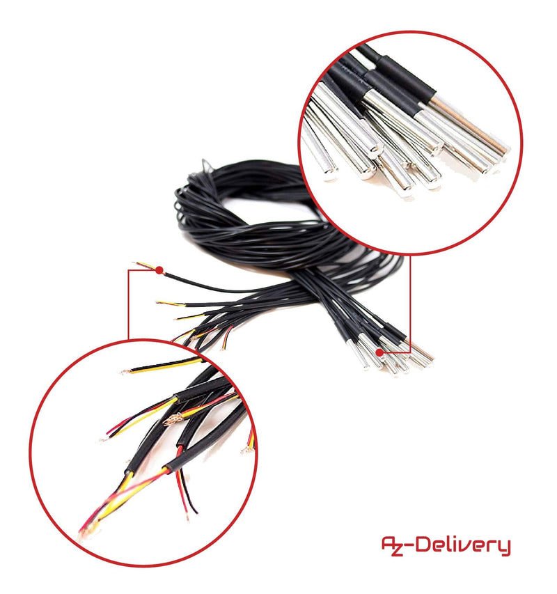  [AUSTRALIA] - AZDelivery 5 x 3M cable DS18B20 digital stainless steel temperature sensor, waterproof compatible with Arduino and Raspberry Pi including e-book!