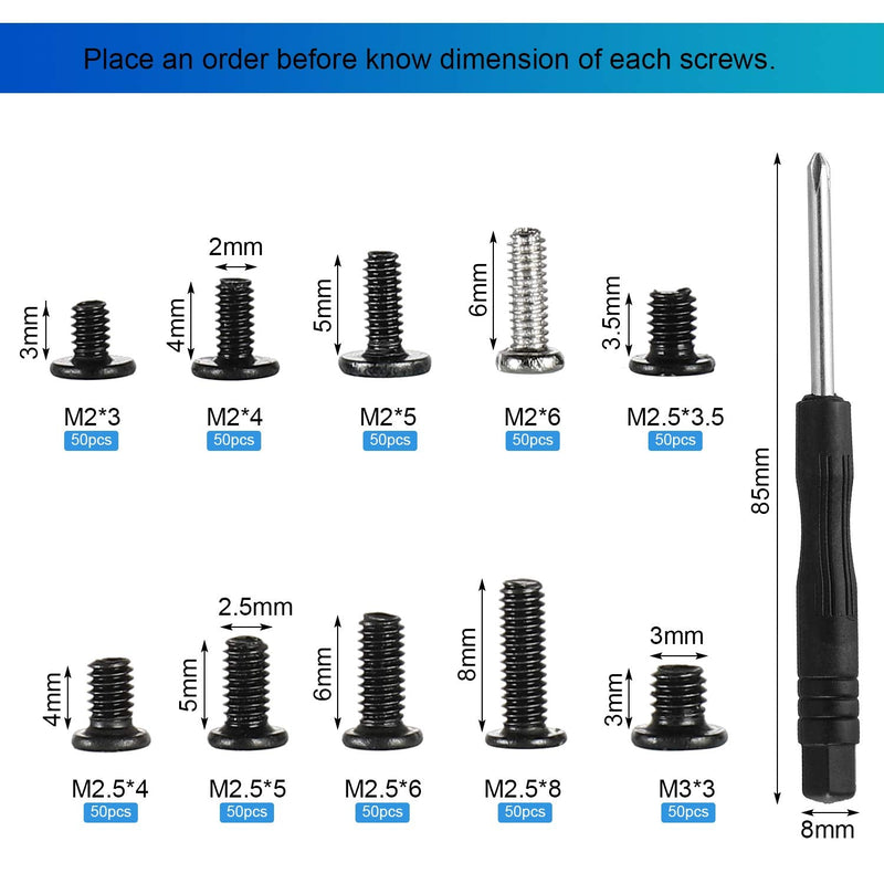  [AUSTRALIA] - HanTof 500pcs M2 M2.5 M3 Laptop Notebook Computer Screw Kit Set with Screwdriver for IBM HP Dell Lenovo Samsung Sony Toshiba Gateway Acer