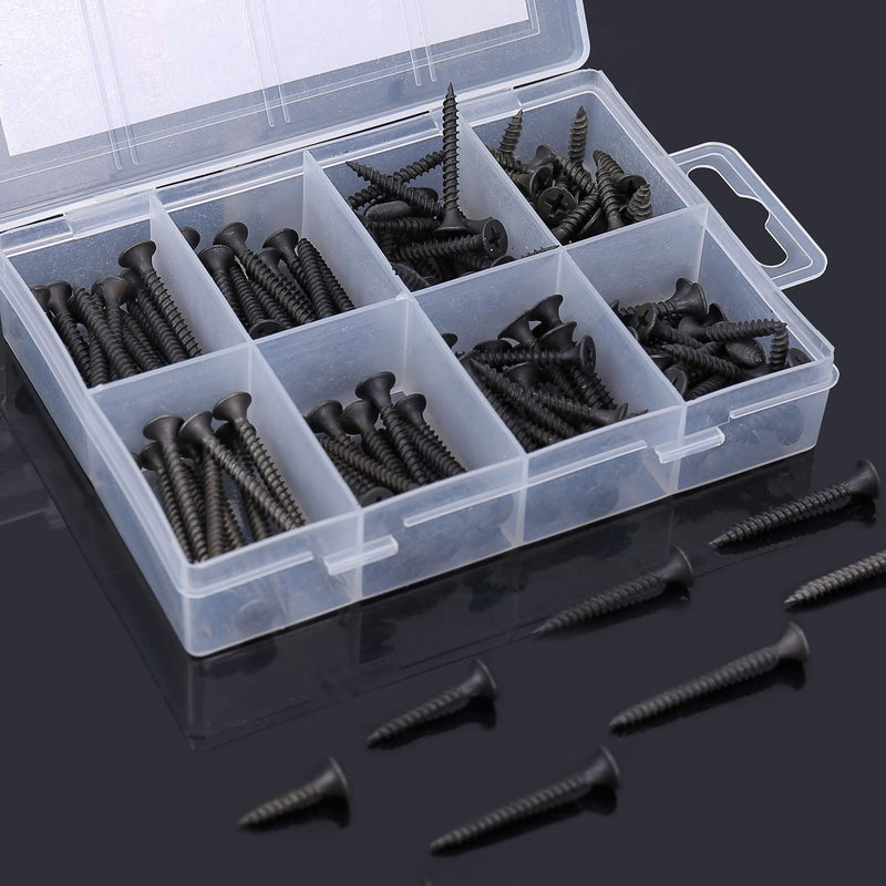  [AUSTRALIA] - FARRAY #6 Drywall Screws, 150pcs Phillips Wood Screws Assortment Kit, Carbon Steel Black Self Tapping Screws, Screw Set for Drywall Sheetrock, Furniture