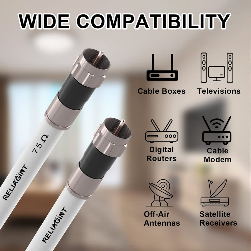  [AUSTRALIA] - RELIAGINT 6FT RG6 Coax Cable with F81 Coaxial Cable Extender, White TV Cable F Pin Connectors, Low Loss High Speed TV Cable Wire for Digital TV Aerial, Antenna, Dish Satellite Cable Extension, 6' 6 FT