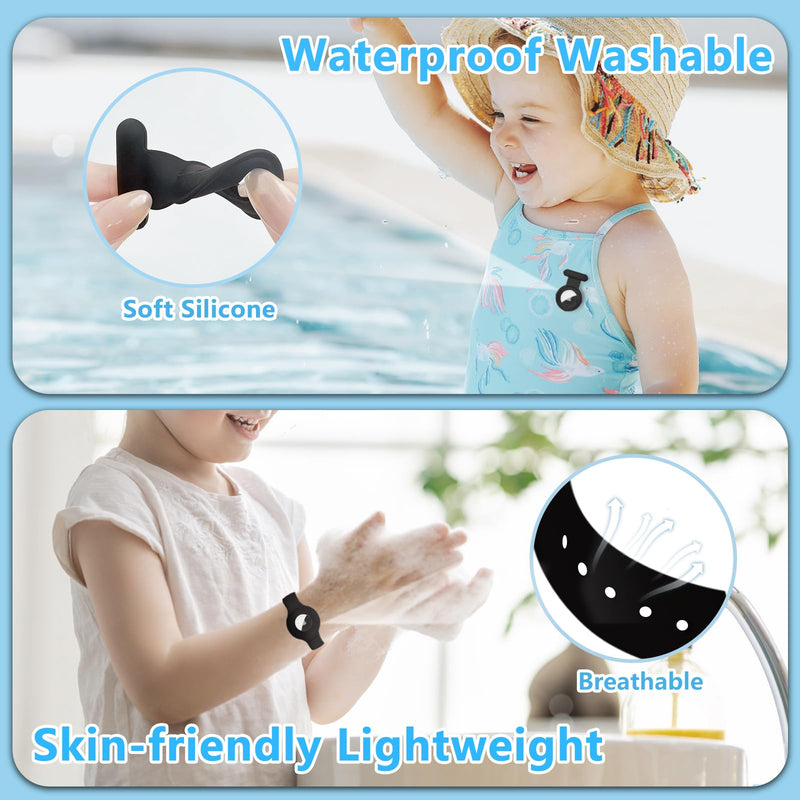  [AUSTRALIA] - 5 Pack Airtag Holder for Kids Hidden with Airtag Bracelet Holder for Apple Air Tags GPS Tracker,Waterproof Silicone Airtags Holder Hidden Pin Clip & Air Tag Wristband for Luggage,Shoes,Elderly,Clothes Black AirTag Bracelet