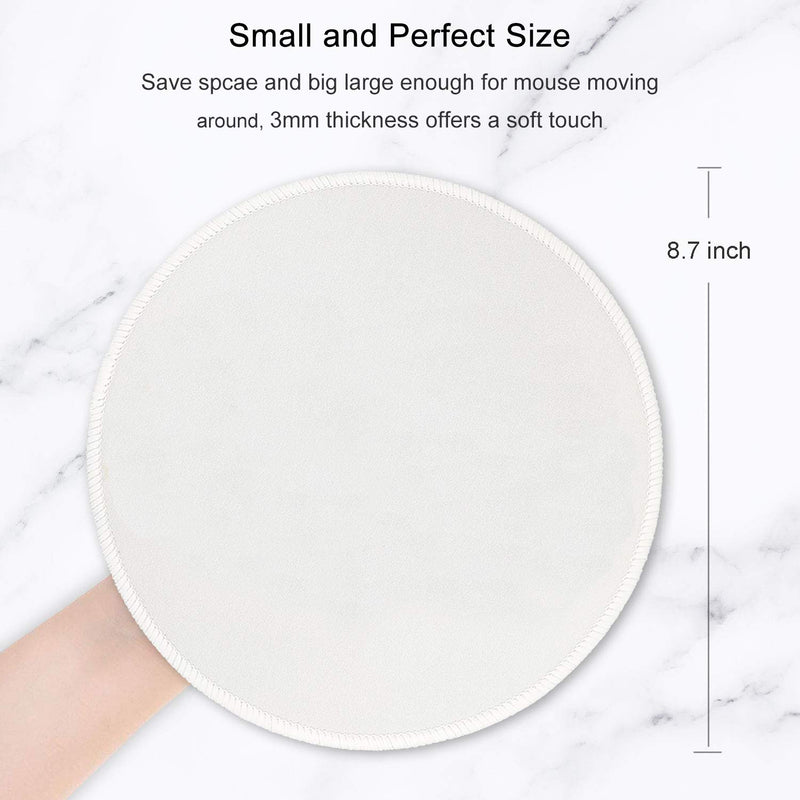  [AUSTRALIA] - Hsurbtra Mouse Pad, Premium-Textured Small Round Mousepad 8.7 x 8.7 Inch White, Stitched Edge Anti-Slip Waterproof Rubber Mouse Mat, Pretty Cute Mouse Pad for Office Home Gaming Laptop Men Women Kids Ivory White