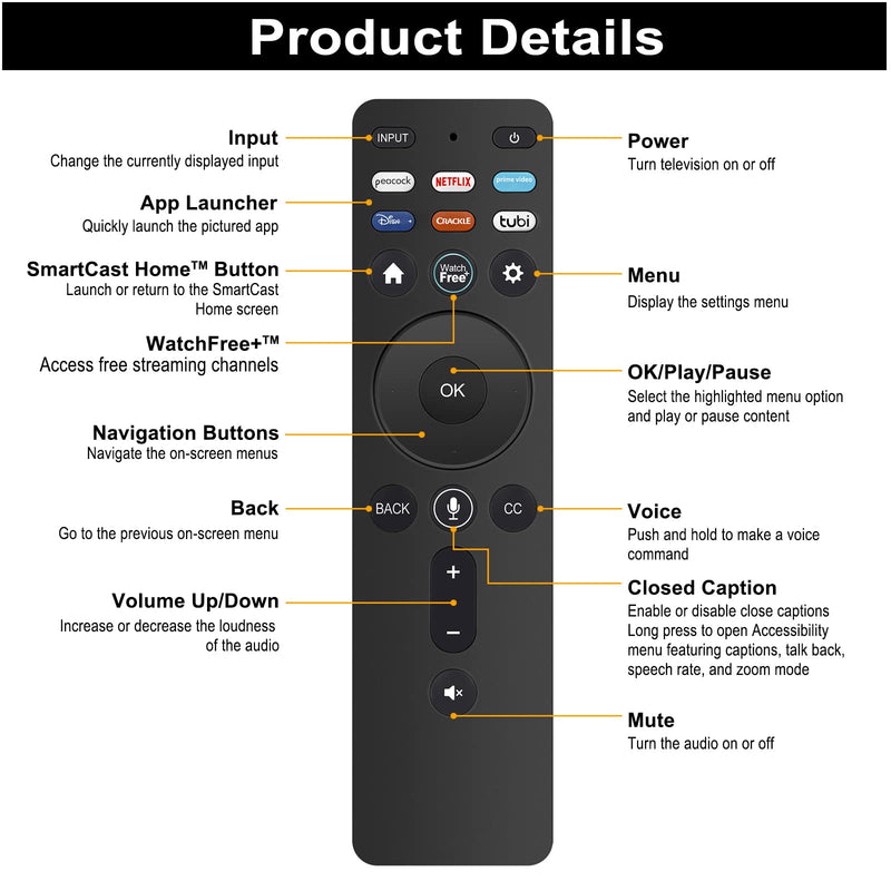  [AUSTRALIA] - New Replacement Voice Remote Control XRT260 fit for Vizio V-Series and M-Series 4K HDR Smart TV with Shortcut App Keys Peacock Netflix PrimeVideo Disney+ Crackle TUBI Watchfree （Version 2）