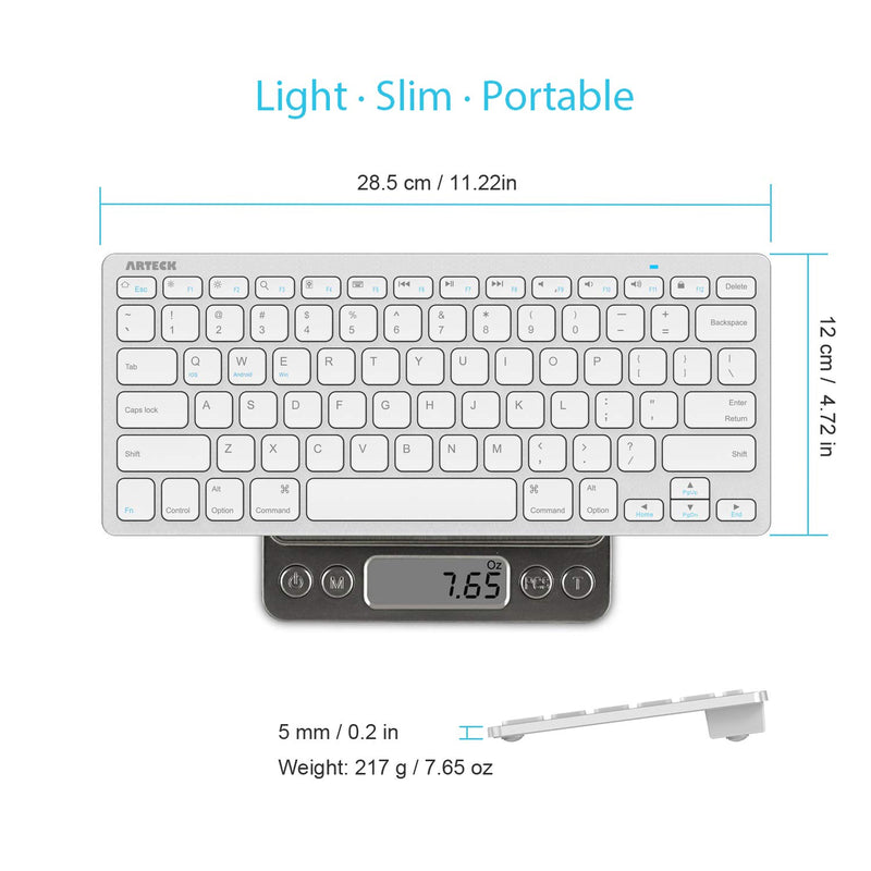  [AUSTRALIA] - Arteck Ultra-Slim Bluetooth Keyboard Compatible with iPad 10.2-inch/iPad Air/iPad 9.7-inch/iPad Pro/iPad Mini, iPhone and Other Bluetooth Enabled Devices Including iOS, Android, Windows Silver