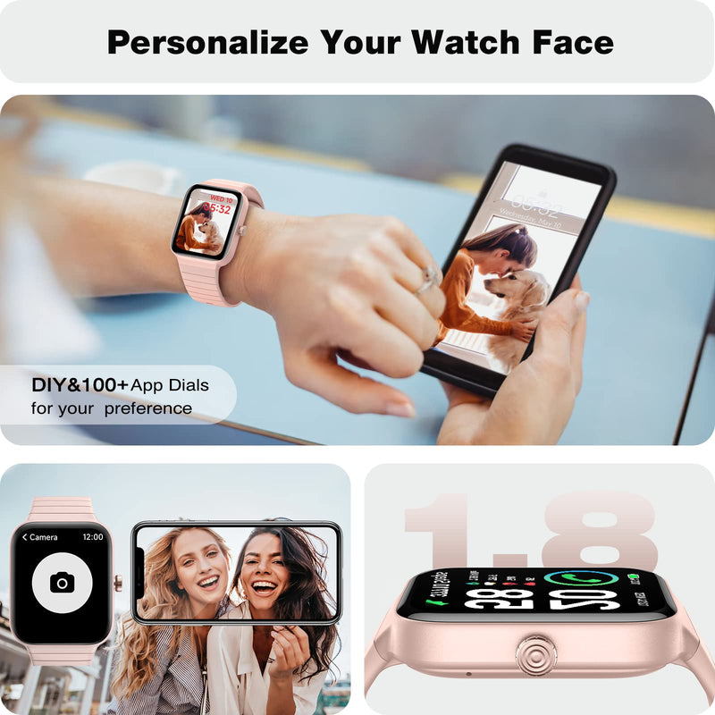  [AUSTRALIA] - Smart Watch for Women Bluetooth Call Fitness Tracker with Alexa Built-in Waterproof 100+ Sport Modes Heart Rate Sleep Monitor Blood Oxygen Tracking Step Calories Counter Pink