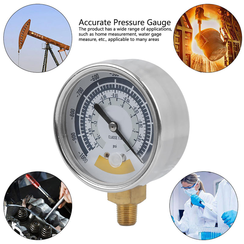  [AUSTRALIA] - Vacuum Pressure Gauge, Stainless Steel Accurate Air Gauge 0-14psi NPT1/8 Inch Connector, Industrial Measuring Tools for Water Oil and Gas for Vacuum Pump