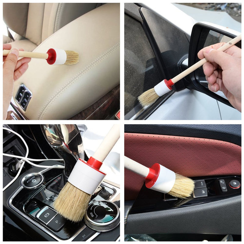  [AUSTRALIA] - URlighting Detail Brush Set - Boar Hair Brush Tool (Set of 6), Car Auto Vehicle Cleaning & Paint Brush with Wood Handle for Cleaning Wheels, Dashboard, Interior, Exterior, Leather, Air Vents, Emblems