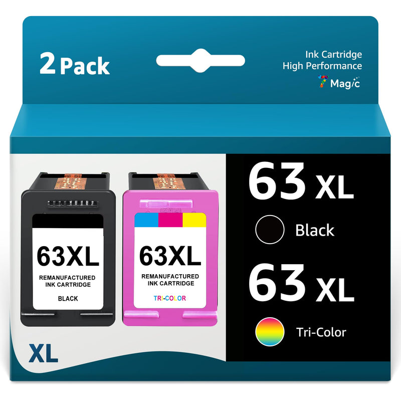  [AUSTRALIA] - 63XL Ink Cartridges Black and Color Replacement for HP Ink 63 63XL Works with HP Envy 4520 Ink Cartridges for HP OfficeJet 3830 4650 4655 5255 5258 Envy 4512 DeskJet 1112 2130 3630 3632 (Black, Color) 1 Black 63XL, 1 Tri-color 63XL