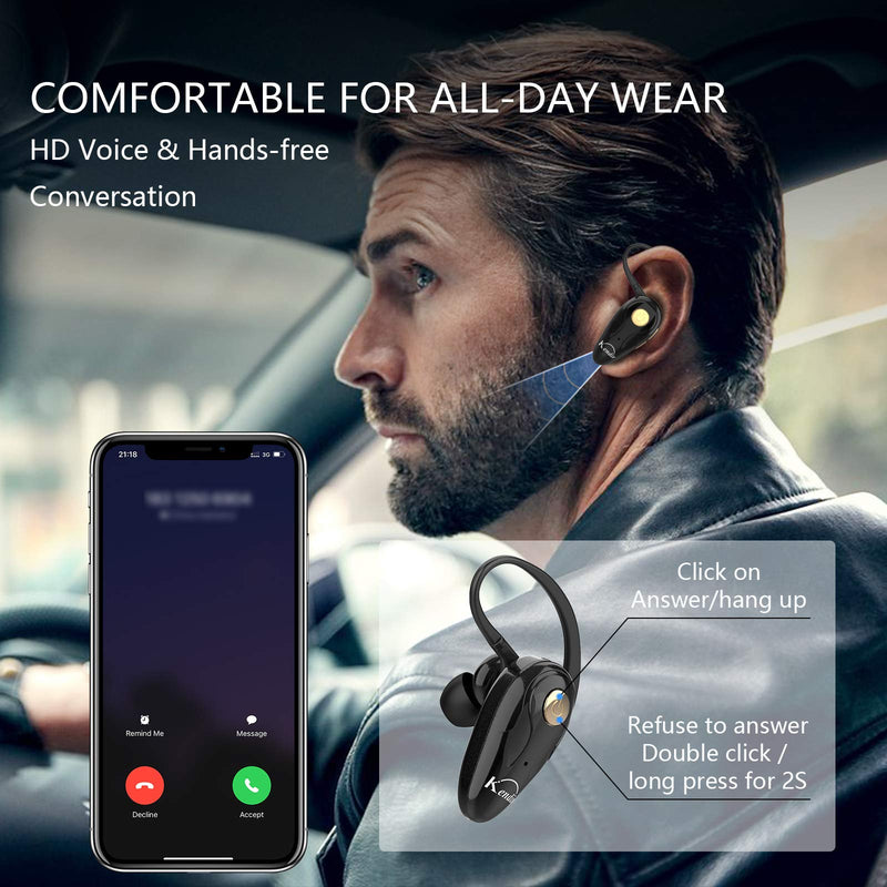  [AUSTRALIA] - Kendir Bluetooth Headset, V5.0 Ultralight Wireless Headphone Cell Phone Earpiece with Mic Headsetcase,Volume Control, Handsfree Earbud,Compatible with Android/iPhone/Smartphones/Laptop Black