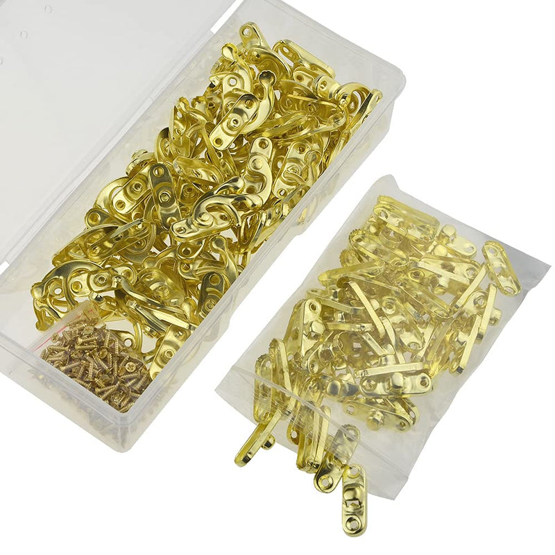  [AUSTRALIA] - WMYCONGCONG 60 PCS Antique Right Latch Hook Hasp 27mm x 32mm/1" X 1.28" Yellow Horn Hook Lock Wood Jewelry Box Hasp Hook Horn Clasp with 240 Screws (Yellow)