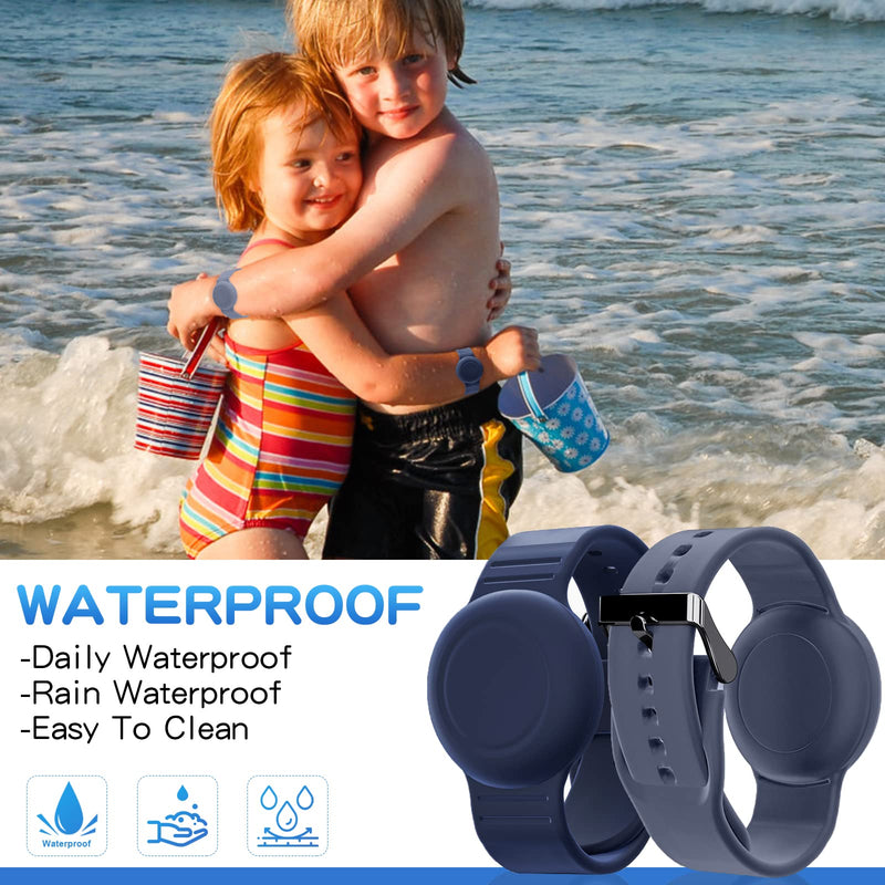  [AUSTRALIA] - Waterproof Air Tag Bracelet for Kids(2 Pack), Soft Silicone Air Tag Hidden Wristband Kids, Lightweight GPS Tracker Compatible with Apple AirTag Wrist Band for Child (Grey Blue & Navy Blue) Grey Blue & Navy Blue
