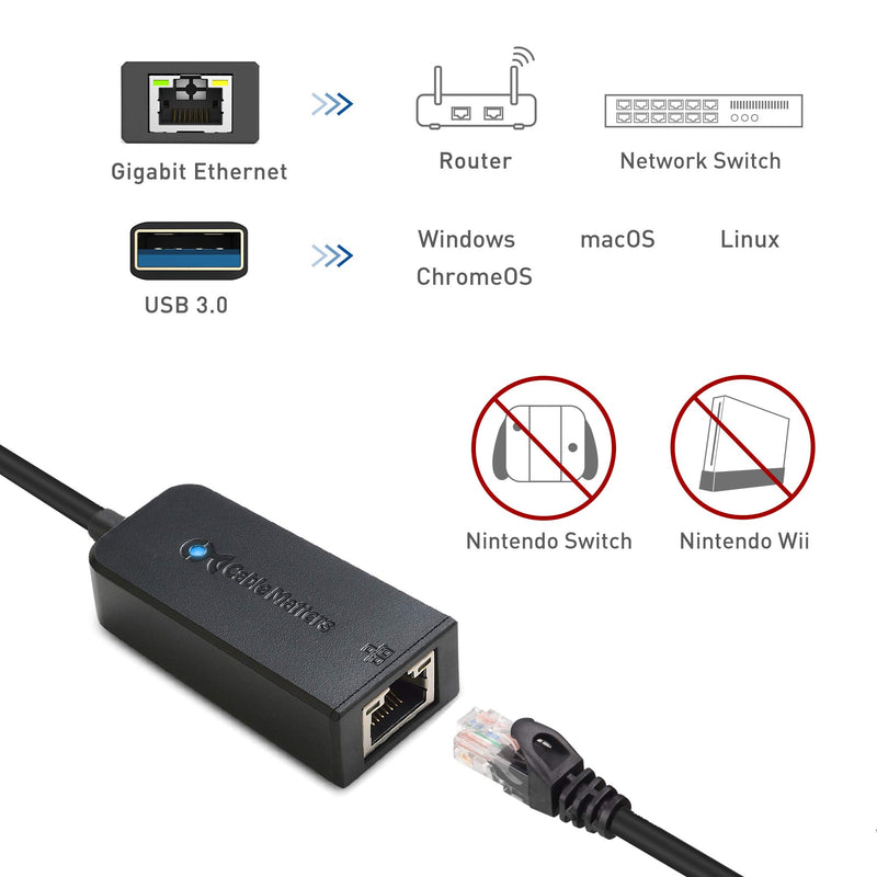 Cable Matters USB to Ethernet Adapter (USB 3.0 to Ethernet) Supporting 10/100/1000 Mbps Ethernet Network in Black - LeoForward Australia