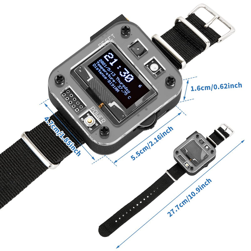  [AUSTRALIA] - AURSINC Atmega32U4 DSTIKE Development Programmable Bad USB Watch with 800mAh Rechargeable Battery | Distance Sensor | Laser | Buzzer| RGB LED | RTC | for Arduino Beginners