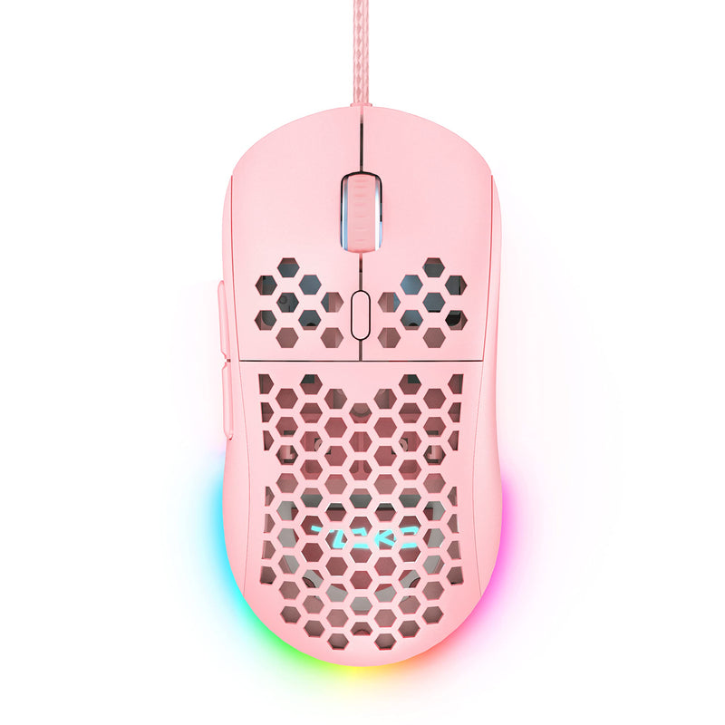  [AUSTRALIA] - DIERYA Gaming Mouse, 12800DPI Optical Sensor, 6 Programmable Buttons, Customizable RGB Pink Honeycomb Mouse, Drag-Free Paracord Wired Mouse, Ergonomic Design Computer Mouse for Windows PC Gamers