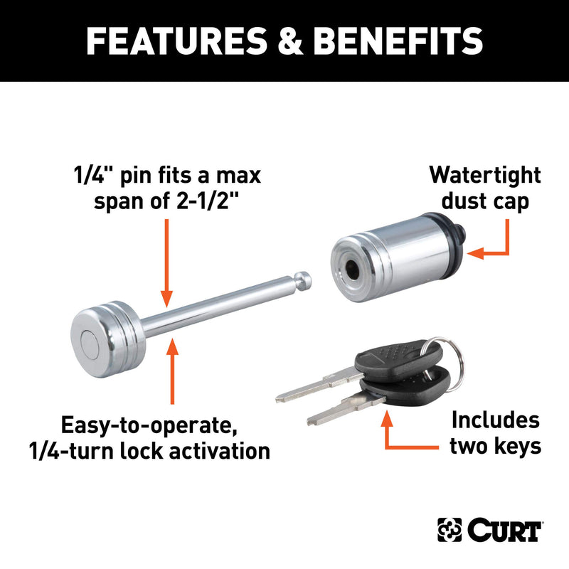  [AUSTRALIA] - CURT 23522 Chrome Trailer Tongue Lock 1/4-Inch Pin Diameter, Up to 2-1/2-Inch Coupler Span