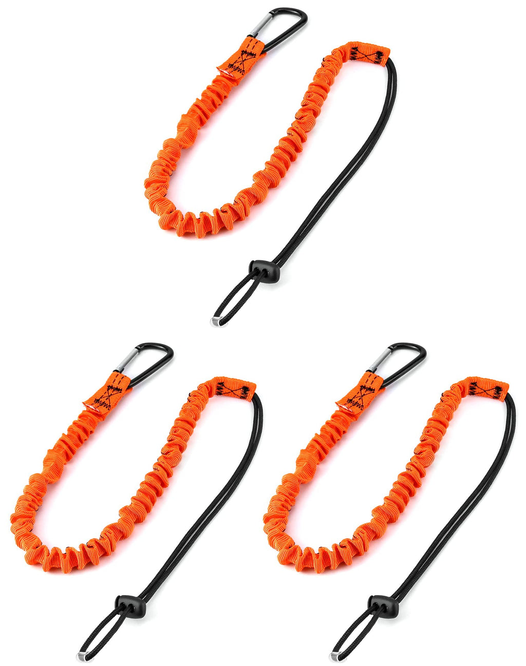  [AUSTRALIA] - QWORK Tool Lanyard, 3 Pack Safety Lanyard Retractable Bungee Cord with Standard Spring Carabiner and Adjustable Loop End