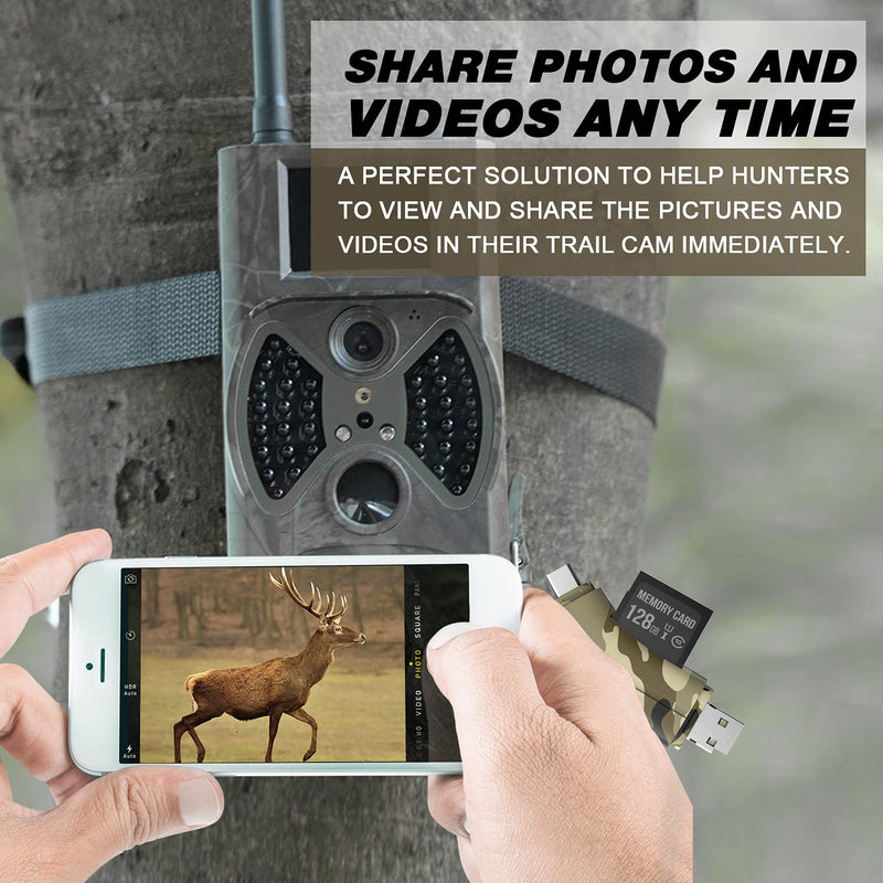  [AUSTRALIA] - Trail Camera Viewer SD Card Reader - 4 in 1 SD and Micro SD Memory Card Reader to View Hunting Game Camera Photos or Videos on Smartphone, Camouflage
