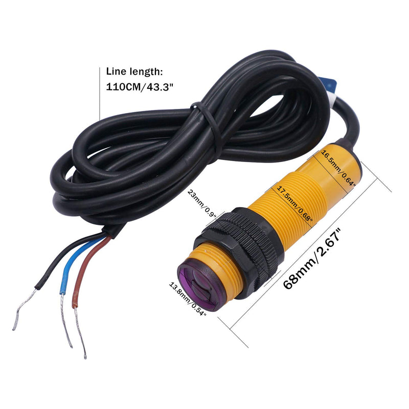 Taiss/30 cm Adjustable M18 Diffuse photoelectric Switch Sensor Optical Three Lines NPN NO (Normally Open) Proximity Switch 6-36VDC E3F-DS30C4 - LeoForward Australia