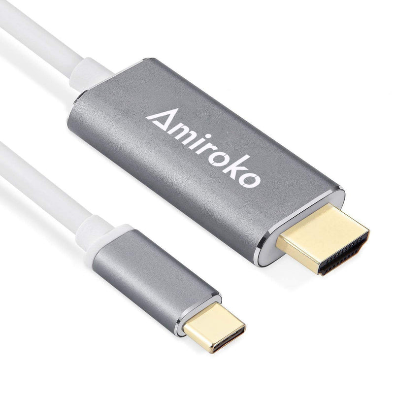 [AUSTRALIA] - Amiroko USB C to HDMI Cable 6FT, USB 3.1 Type C (Thunderbolt 3 Compatible) to HDMI Adapter 4K Cable for MacBook, MacBook Pro, Dell XPS 13/15, Galaxy S8/Note 8 etc to HDTV, Monitor, Projector - Gray