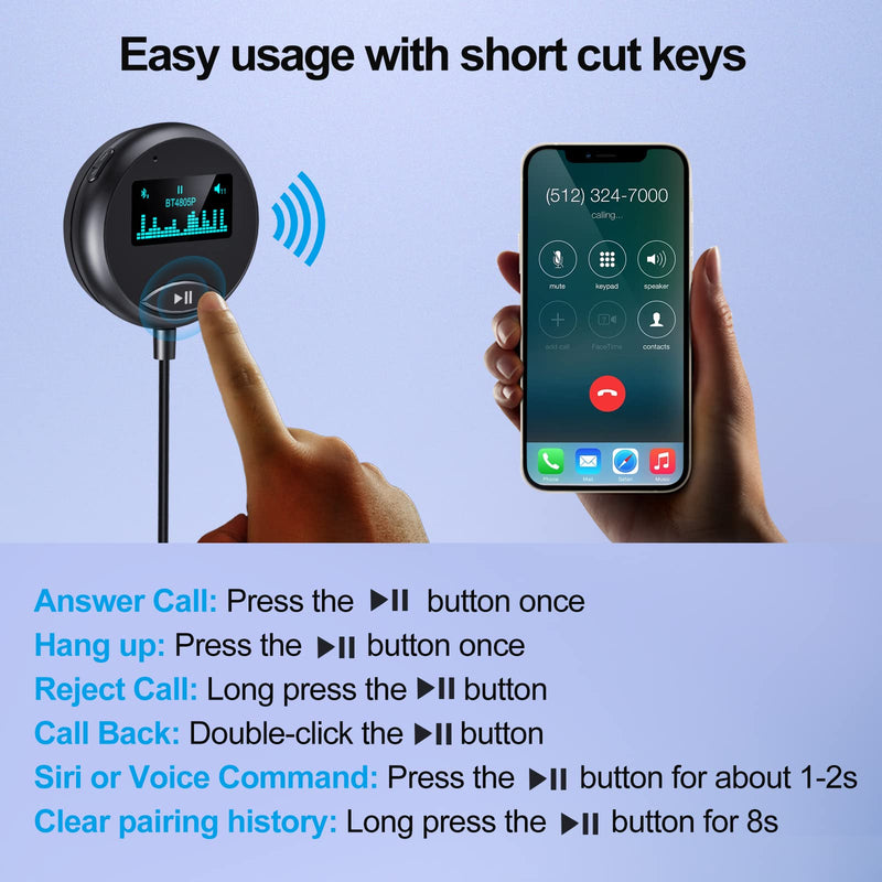  [AUSTRALIA] - Bluetooth Car Kit, Bluetooth Car Adapter for Handsfree Talking and Music Streaming, Bluetooth Receiver with LCD Screen and Ground Loop Noise Isolator for Car and Truck Black