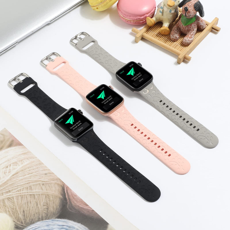  [AUSTRALIA] - 3 Pack Cheetah Engraved Strap Compatible with Apple Watch Bands 38mm 40mm 41mm,Fancy Leopard Laser Printed Soft Silicone Accessories for iWatch Series 1 2 3 4 5 6 SE 7 Black Gray 38/40/41mm