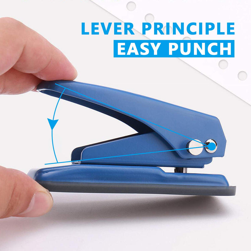  [AUSTRALIA] - Single Handheld 1/4 Inches Hole Puncher, 20 Sheet Punch Capacity Metal Hole Punch with Skid-Resistant Base for Paper, Chipboard, Art Project, Blue