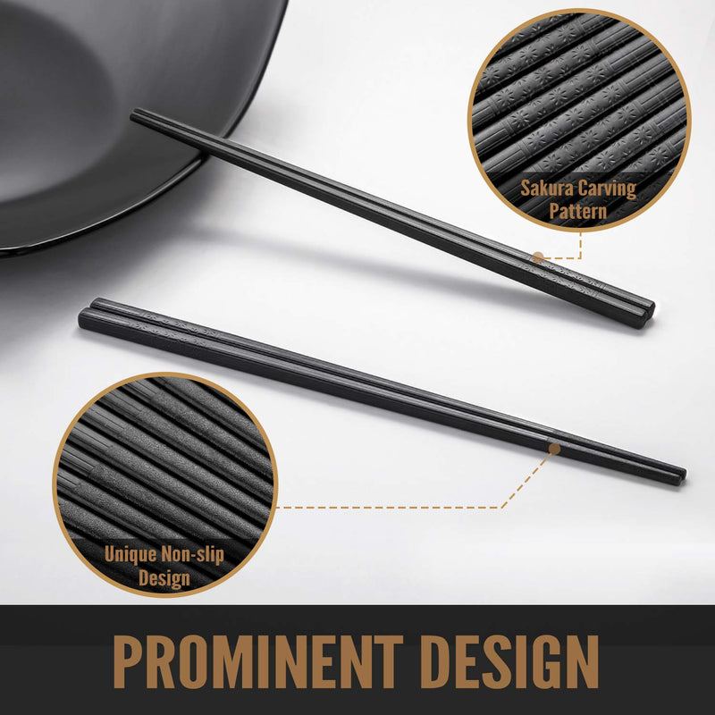  [AUSTRALIA] - Hiware 10 Pairs Fiberglass Chopsticks - Reusable Chopsticks Dishwasher Safe, 9 1/2 Inches - Black