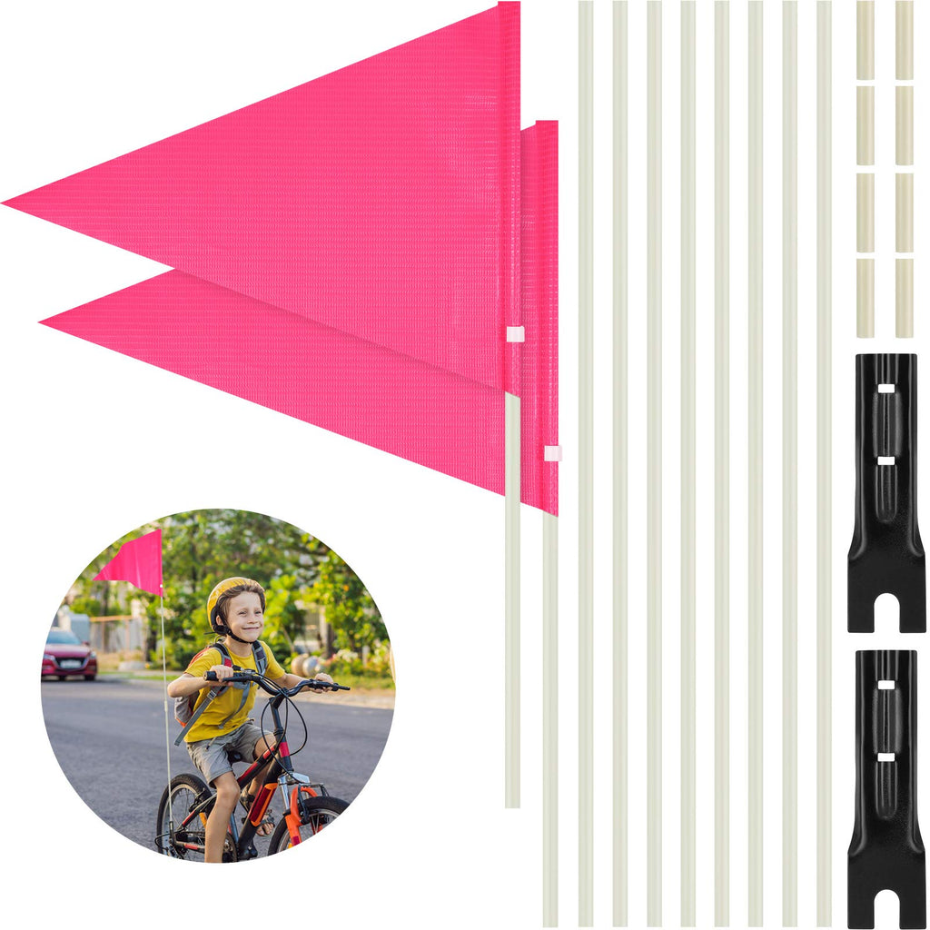  [AUSTRALIA] - Tatuo 2 Pieces 6 ft Bike Safety Flag with Pole, Safety Flag with Bicycle Mounting Bracket Adjustable Height Fiberglass Pole Polyester Full Color Waterproof Safety Flag (Pink) Pink