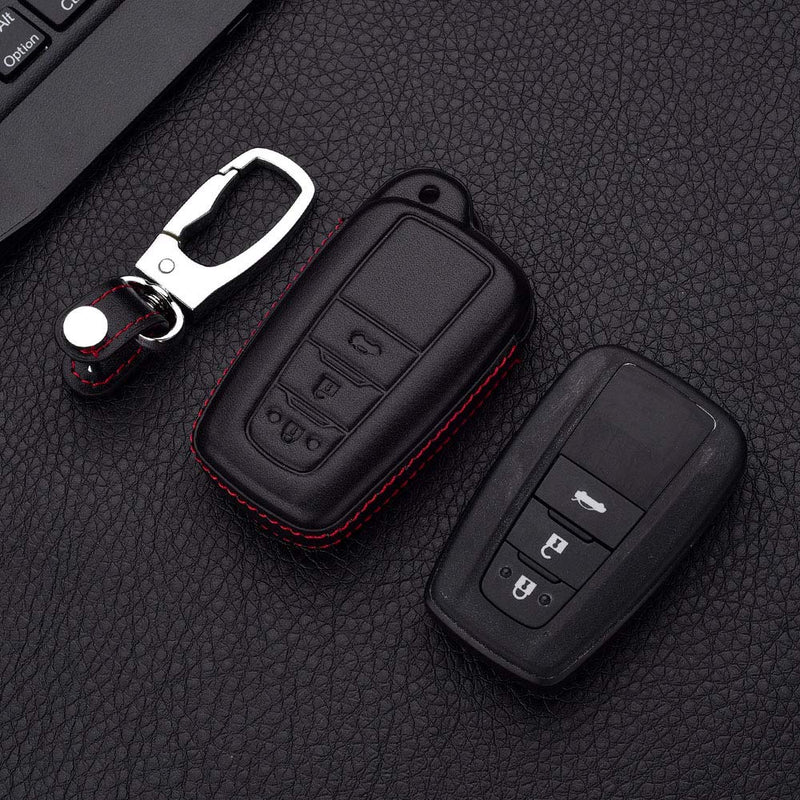  [AUSTRALIA] - ROYALFOX Genuine Leather 3 Buttons Remote keyless Smart Key Fob case Cover Keychain for 2018 2019 2020 Toyota Camry RAV4 Avalon C-HR Prius Corolla HYQ14FBC (3 Buttons Black)