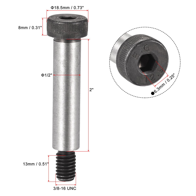  [AUSTRALIA] - uxcell Alloy Steel Hexagon Socket Head Shoulder Screws Bolts, 2" Shoulder Length, 1/2" Shoulder Dia, 3/8-16 Thread, 2pcs 2" x 1/2"