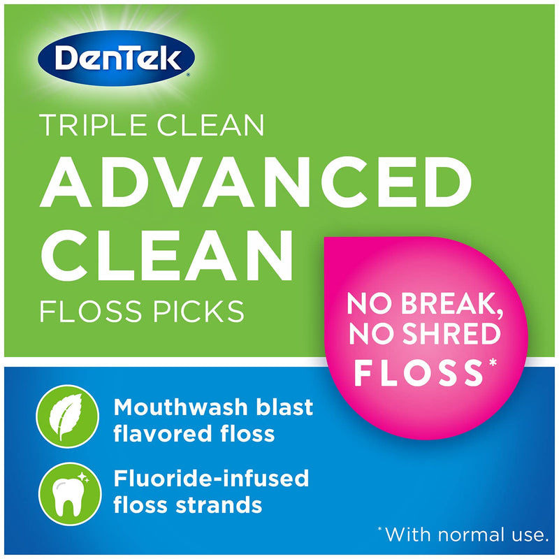 DenTek Triple Clean Advanced Clean Floss Picks, No Break & No Shred Floss, 90 Count 90 Count (Pack of 1) - LeoForward Australia