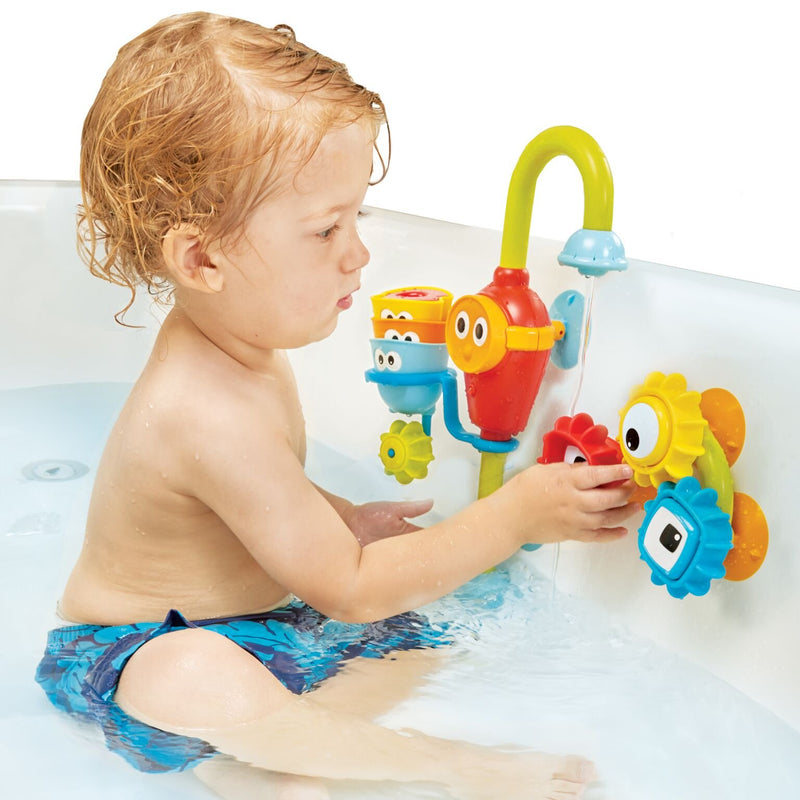  [AUSTRALIA] - Yookidoo Baby Bath Toy- Spin N Sort Spout Pro- 3 Stackable Cups, Automated Spout, and Spinning Suction Cup