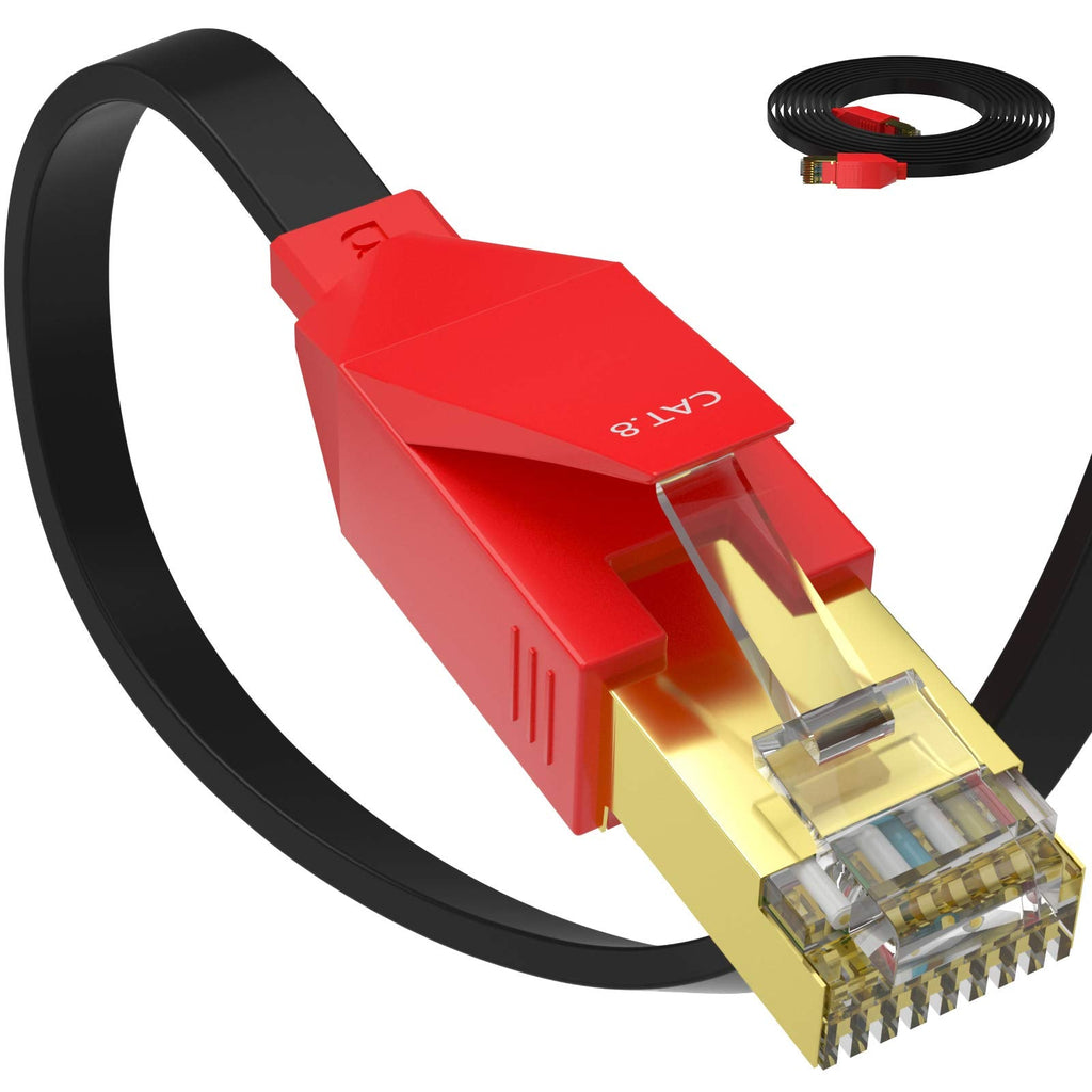  [AUSTRALIA] - CAT 8 Ethernet Cable 25 ft Flat, High Speed Cat8 Internet Network LAN Patch Cord with Gold Plated RJ45 Connector, Outdoor&Indoor, UV Resistant in Wall for PS4, Modem,Router,Gaming,Xbox, IP Cam,Switch Black Red Cat8-25ft