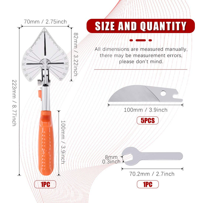  [AUSTRALIA] - Hilitchi Upgraded Multi Angle Miter Shear Cutter Cuts 45 to 135 Degree Miter Snips Cutting Tool for Small Miter Jobs and DIY Projects with 5 Replacement Blades and Spanner